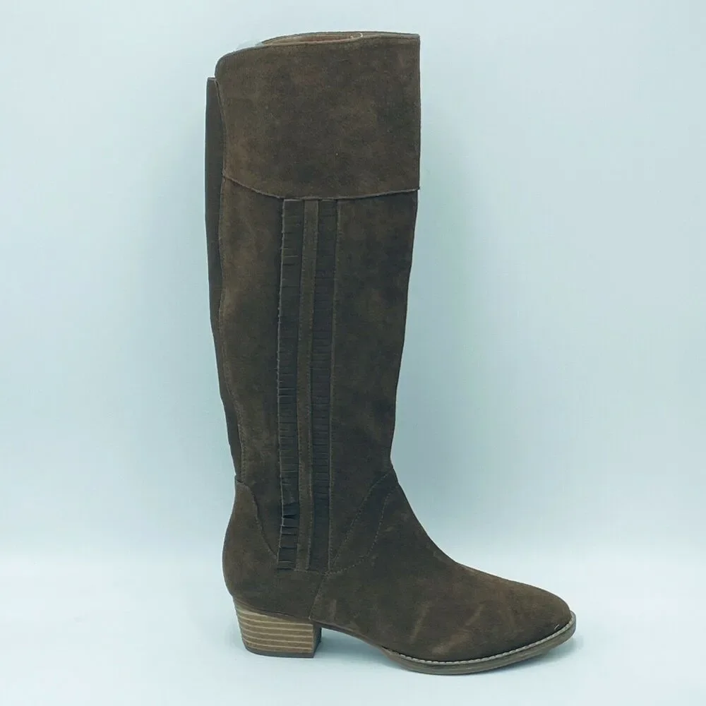 Blondo Women's 7M Nestle Boots Waterproof Knee High Brown Suede Fringe Side Zip